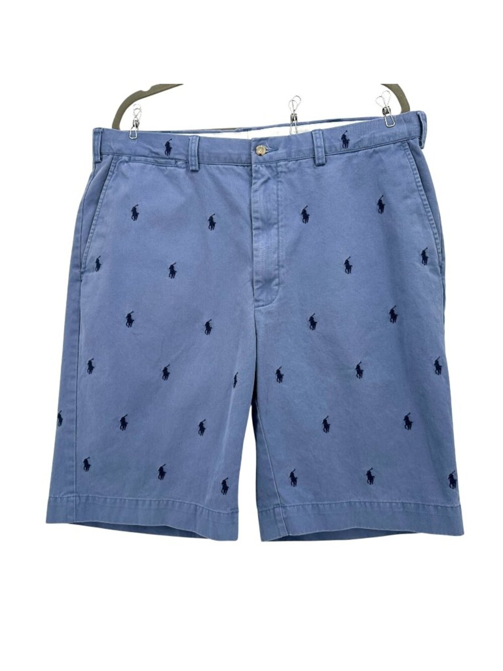 Polo Ralph Lauren Mens 38T Tall Shorts All Over Pony Logo Blue Chino Flat Front
